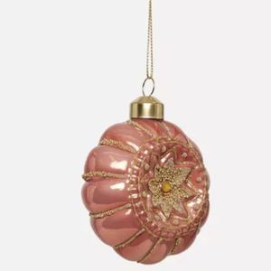 Hovedbilde UND flat, rosa glasskule med glitter 