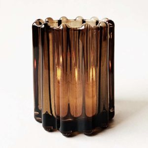 Hovedbilde Lysglass med riller – brunt 8cm